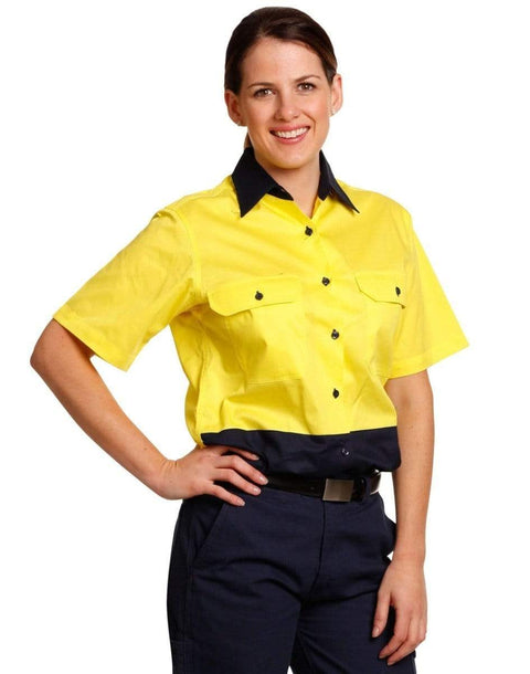 Australian Industrial Wear Work Wear Fluoro Orange/Navy / 8 WOMEN'S SHORT SLEEVE SAFETY SHIRT SW63