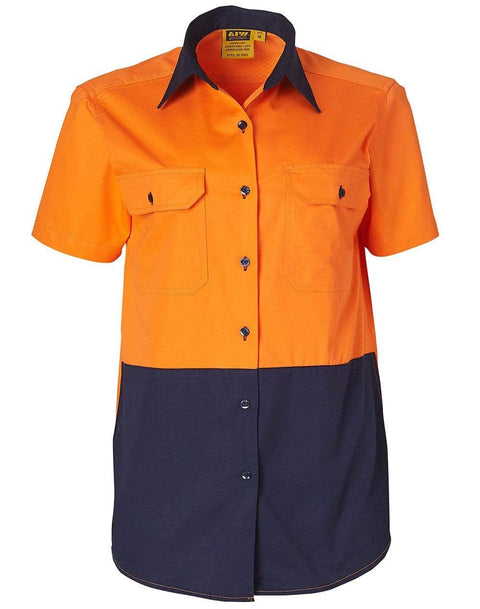 Australian Industrial Wear Work Wear Fluoro Orange/Navy / 8 Women's SHORT SLEEVE SAFETY SHIRT SW63