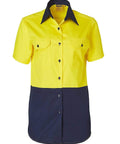 Australian Industrial Wear Work Wear Fluoro Yellow/Navy / 8 Women's SHORT SLEEVE SAFETY SHIRT SW63
