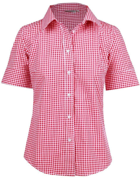 Benchmark Corporate Wear Red/White / 6 BENCHMARK Ladies’ Gingham Check Short Sleeve Shirt  M8300S