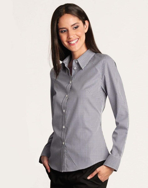 Benchmark Corporate Wear BENCHMARK Ladies’ Two Tone Gingham Long Sleeve Shirt M8320L