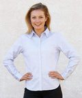 Benchmark Corporate Wear BENCHMARK Laides’ Dot Contrast Long Sleeve Shirt- white blue dot M8922