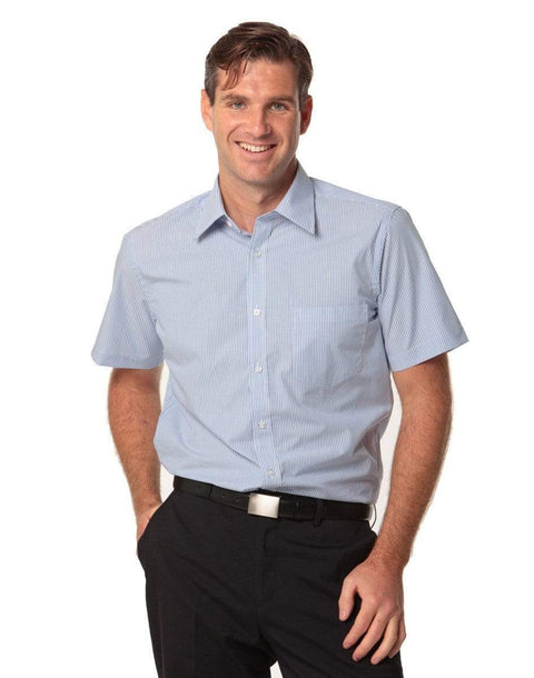 Benchmark Corporate Wear Blue/White / 40 BENCHMARK Men's Balance Stripe Short Sleeve Shirt M7231