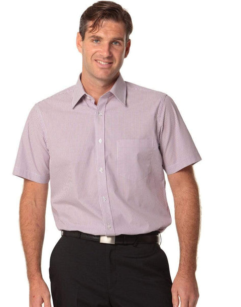 Benchmark Corporate Wear Violet/White / 40 BENCHMARK Men's Balance Stripe Short Sleeve Shirt M7231