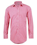 Benchmark Corporate Wear Red/White / XS BENCHMARK Men’s Gingham Check Long Sleeve Shirt with Roll-up Tab Sleeve M7300L