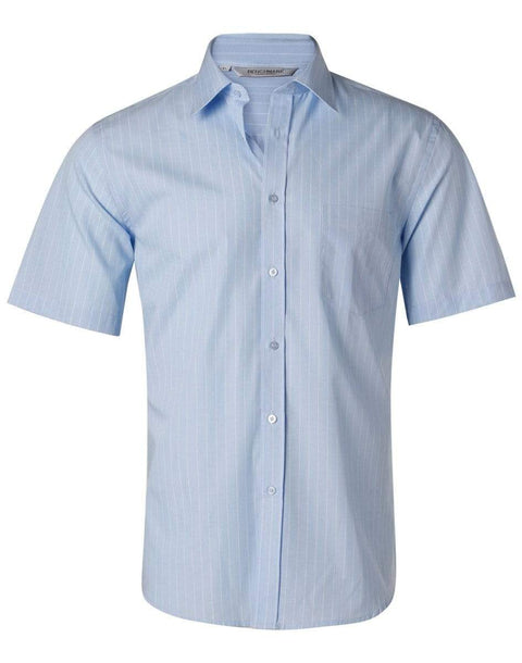 Benchmark Corporate Wear Blue Chambray/White / 38 BENCHMARK Men's Pin Stripe Short Sleeve Shirt M7221