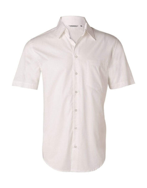 Benchmark Corporate Wear White / 38 BENCHMARK Men's Self Stripe Short Sleeve Shirt M7100S