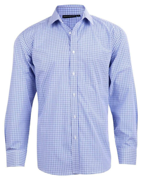 Benchmark Corporate Wear Navy/White/Skyblue / XS BENCHMARK Men’s Two Tone Gingham Long Sleeve Shirt M7320L
