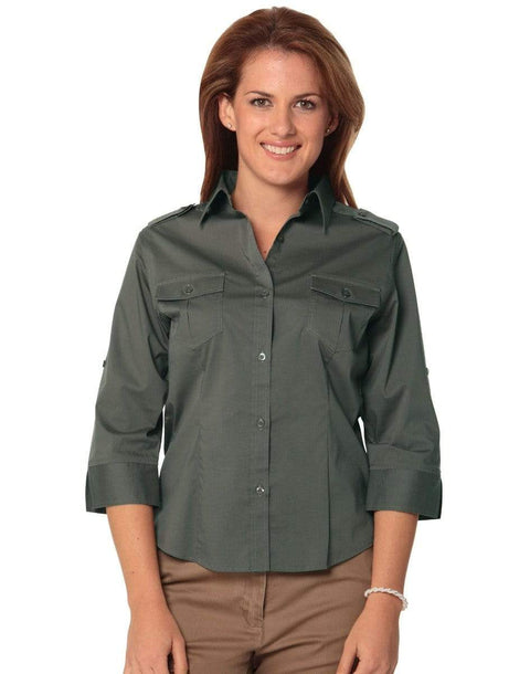 Benchmark Corporate Wear Khaki / 6 BENCHMARK Women's 3/4 Sleeve Military Shirt M8913