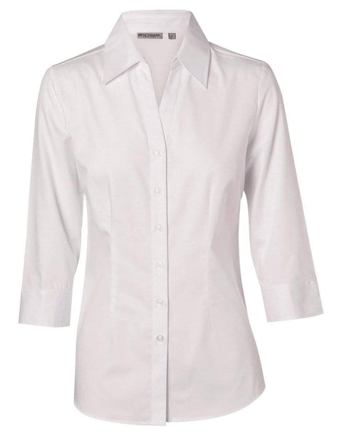 Benchmark Corporate Wear White / 6 BENCHMARK Women's CVC Oxford 3/4 Sleeve Shirt M8040Q