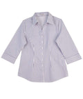 Benchmark Corporate Wear White/Grey / 12 BENCHMARK Women's Executive Sateen Stripe 3/4 Sleeve Shirt M8310Q