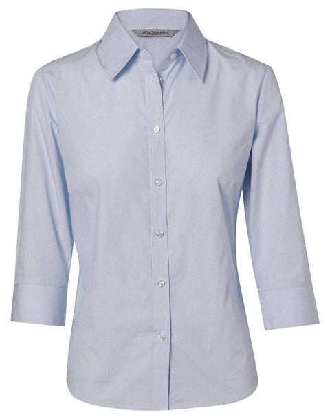 Benchmark Corporate Wear Pale Blue / 6 BENCHMARK Women's Fine Stripe 3/4 Sleeve Shirt M8213