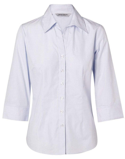 Benchmark Corporate Wear Pale Blue / 6 BENCHMARK Women's Mini Check 3/4 Shirt M8360Q