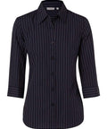 Benchmark Corporate Wear Navy/White / 6 BENCHMARK Women's Pin Stripe 3/4 Sleeve Shirt M8223