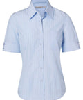 Benchmark Corporate Wear Blue Chambray/White / 6 BENCHMARK Women's Pin Stripe Short Sleeve Shirt M8224