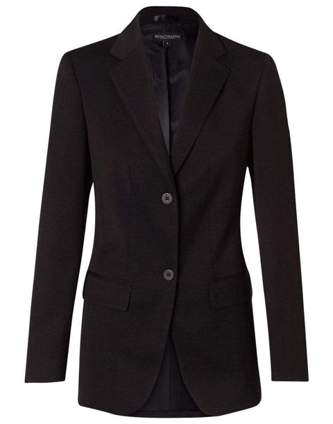 Benchmark Corporate Wear Black / 6 BENCHMARK Women's Poly/Viscose Stretch Two Buttons Mid Length Jacket M9206