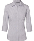 Benchmark Corporate Wear White/Blue / 6 BENCHMARK Women's Ticking Stripe 3/4 Sleeve Shirt M8200Q
