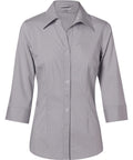 Benchmark Corporate Wear Grey/White / 6 BENCHMARK Women's Ticking Stripe 3/4 Sleeve Shirt M8200Q
