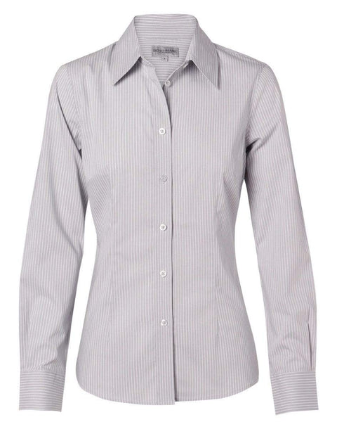 Benchmark Corporate Wear Grey/White / 6 BENCHMARK Women's Ticking Stripe Long Sleeve Shirt M8200L