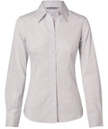 Benchmark Corporate Wear White/Grey / 6 BENCHMARK Women's Ticking Stripe Long Sleeve Shirt M8200L