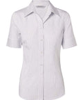Benchmark Corporate Wear White/Blue / 6 BENCHMARK Women's Ticking Stripe Short Sleeve Shirt M8200S