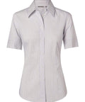 Benchmark Corporate Wear White/Grey / 6 BENCHMARK Women's Ticking Stripe Short Sleeve Shirt M8200S