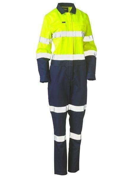 Bisley Work Wear Work Wear Yellow/Navy / 6 Bisley WOMENS TAPED HI VIS COTTON DRILL COVERALL BCL6066T