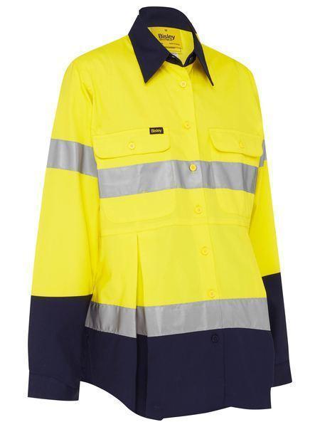 Bisley Workwear Work Wear Yellow/Navy / 8 Bisley WOMENS 3M TAPED HI VIS MATERNITY DRILL SHIRT BLM6456T