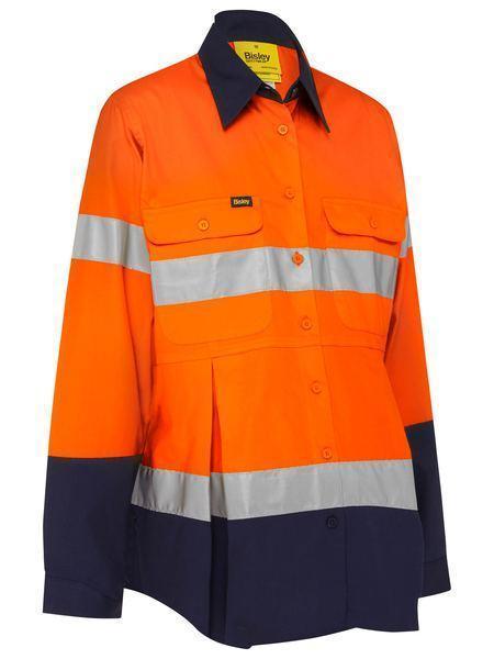 Bisley Workwear Work Wear Orange/Navy / 8 Bisley WOMENS 3M TAPED HI VIS MATERNITY DRILL SHIRT BLM6456T