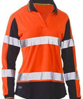 Bisley Workwear Work Wear Orange/Navy / 6 Bisley WOMENS LONG SLEEVE TAPED TWO TONE HI VIS V-NECK POLO BKL6225T