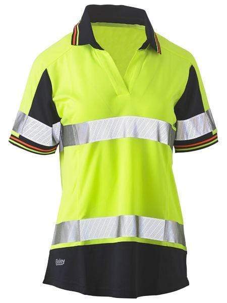 Bisley Workwear Work Wear Yellow/Navy / 6 Bisley WOMENS SHORT SLEEVE TAPED TWO TONE HI VIS V-NECK POLO BKL1225T