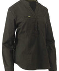 Bisley Workwear Work Wear Olive / 6 Bisley WOMENS STRETCH V-NECK CLOSED FRONT SHIRT BLC6063