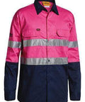 Bisley Workwear Work Wear PINK/NAVY (TT32) / S BISLEY WORKWEAR 3M TAPED COOL LIGHTWEIGHT HI VIS SHIRT LONG SLEEVE BS6896-1