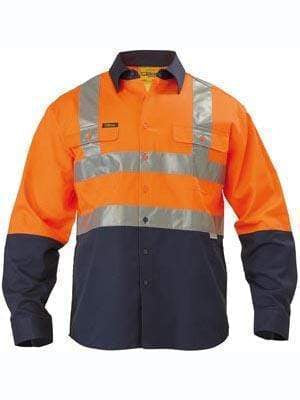 Bisley Workwear Work Wear YELLOW/NAVY (TT01) / S BISLEY WORKWEAR 3M TAPED HI VIS DRILL SHIRT LONG SLEEVE BS6267T