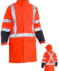 Bisley Workwear Work Wear BISLEY WORKWEAR 3M TAPED HI VIS STRETCH PU RAIN COAT WITH CONCEALED HOOD AND X BACK (WATERPROOF) BJ6955XT