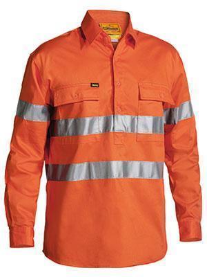 Bisley Workwear Work Wear ORANGE (BVEO) / S BISLEY WORKWEAR 3M taped long sleeve closed front drill shirt BTC6482