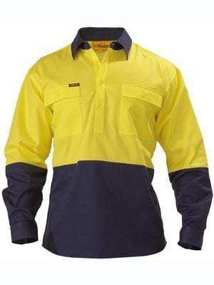 Bisley Workwear Work Wear BISLEY WORKWEAR closed front hi vis long sleeve cotton drill shirt BSC6267