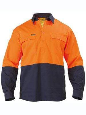 Bisley Workwear Work Wear BISLEY WORKWEAR closed front hi vis long sleeve cotton drill shirt BSC6267