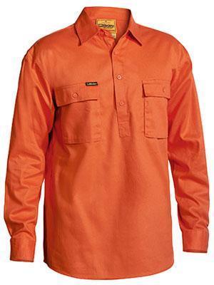 Bisley Workwear Work Wear ORANGE (BVEO) / S BISLEY WORKWEAR closed front long sleeve cotton drill shirt BSC6433