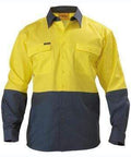 Bisley Workwear Work Wear YELLOW/NAVY (TT01) / S BISLEY WORKWEAR HI VIS DRILL SHIRT - LONG SLEEVE BS6267
