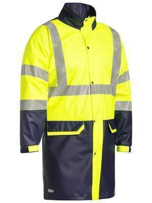 Bisley Workwear Work Wear YELLOW/NAVY (TT04) / S BISLEY WORKWEAR TAPED HI VIS STRETCH PU RAIN COAT WITH CONCEALED HOOD (WATERPROOF) BJ6935HT