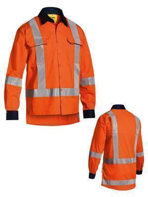 Bisley Workwear Work Wear ORANGE (BVEO) / S BISLEY WORKWEAR TAPED TTMC-W HI VIS DRILL SHIRT - LONG SLEEVE BS6248T