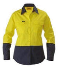 Bisley Workwear Work Wear YELLOW/NAVY (TT01) / 8 BISLEY WORKWEAR WOMENS HI VIS DRILL SHIRT LONG SLEEVE BL6267