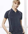 Biz Collection Cyber Ladies Polo P604LS Casual Wear Biz Collection 8 Navy/Silver 