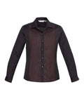 Biz Collection Corporate Wear Black/Port Wine / 6 Biz Collection Women’s Reno Panel Long Sleeve Shirt S414ll