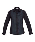 Biz Collection Corporate Wear Black/Teal Blue / 6 Biz Collection Women’s Reno Panel Long Sleeve Shirt S414ll