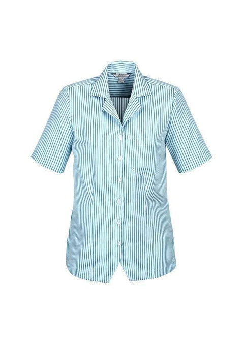 Biz Collection Corporate Wear White/Teal / 6 Biz Collection Women’s Stripe Oasis Overblouse S266ls