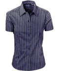 DNC Workwear Corporate Wear DNC WORKWEAR Ladies Stretch Yarn Dyed Contrast Stripe Short Sleeve Shirt 4233