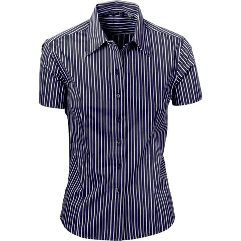 DNC Workwear Corporate Wear DNC WORKWEAR Ladies Stretch Yarn Dyed Contrast Stripe Short Sleeve Shirt 4233