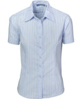 DNC Workwear Corporate Wear Light Blue/White/Blue / 6 DNC WORKWEAR Ladies Stretch Yarn Dyed Contrast Stripe Short Sleeve Shirt 4233